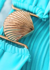 Cyan swimwear,Plain Color swimwear,ROTITA Cyan Mid Waisted Patchwork Bikini Set