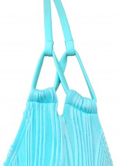 Cyan swimwear,Plain Color swimwear,ROTITA Cyan Mid Waisted Patchwork Bikini Set