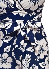 Blue swimwear,Floral swimwear,Plants swimwear,ROTITA Blue Floral Print One Piece Swimwear