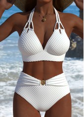 ROTITA Mid Waisted White V-Neck Bikini Set