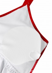 Red swimwear,Striped swimwear,Geometric swimwear,ROTITA Red Striped V-Neck One Piece Swimwear