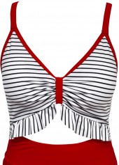 Red swimwear,Striped swimwear,Geometric swimwear,ROTITA Red Striped V-Neck One Piece Swimwear