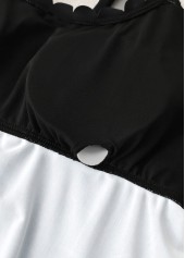 Black swimwear,Floral swimwear,Plants swimwear,ROTITA Black Floral Print Mid Waisted Tankini Set