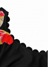 Black swimwear,Floral swimwear,Plants swimwear,ROTITA Black Floral Print Mid Waisted Tankini Set