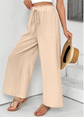 Light Coffee bottoms,Plain Color bottoms,Light Coffee Wide Leg Elastic Waist High Waisted Pants