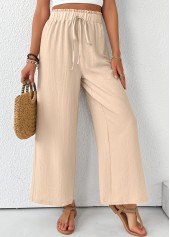Light Coffee bottoms,Plain Color bottoms,Light Coffee Wide Leg Elastic Waist High Waisted Pants
