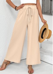 Light Coffee bottoms,Plain Color bottoms,Light Coffee Wide Leg Elastic Waist High Waisted Pants