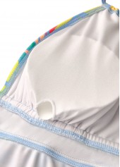 Blue swimwear,Floral swimwear,Plants swimwear,ROTITA Blue Floral Print Mid Waisted Tankini Set