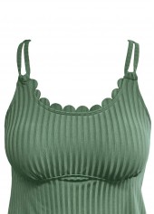 Sage Green swimwear,Plants swimwear,ROTITA Sage Green Tropical Plants Print Mid Waisted Tankini Set