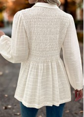 Beige tops,Plain Color tops,ROTITA Tummy Coverage Beige Shirt Collar Long Sleeve Blouse