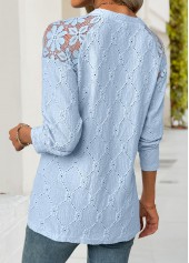 Light Blue tops,Plain Color tops,ROTITA Light Blue Round Neck Long Sleeve T Shirt