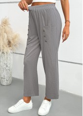 Light Grey bottoms,Plain Color bottoms,Light Grey Straight Leg Elastic Waist Mid Waisted Pants