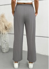 Light Grey bottoms,Plain Color bottoms,Light Grey Straight Leg Elastic Waist Mid Waisted Pants