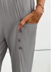 Light Grey bottoms,Plain Color bottoms,Light Grey Straight Leg Elastic Waist Mid Waisted Pants