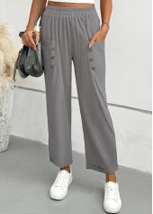 Light Grey bottoms,Plain Color bottoms,Light Grey Straight Leg Elastic Waist Mid Waisted Pants