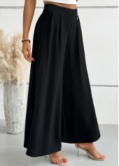 Black bottoms,Plain Color bottoms,Black Wide Leg Zipper Fly Mid Waisted Pants