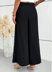 Black bottoms,Plain Color bottoms,Black Wide Leg Zipper Fly Mid Waisted Pants
