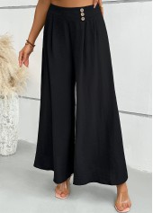 Black bottoms,Plain Color bottoms,Black Wide Leg Zipper Fly Mid Waisted Pants