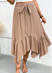 Light Coffee bottoms,Plain Color bottoms,Light Coffee Elastic Waist A Line Skirt