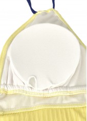 Light Yellow swimwear,Plants swimwear,ROTITA Light Yellow Tropical Plants Print Mid Waisted Tankini Set