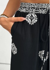 Black bottoms,Tribal bottoms,Tribal Print Black Wide Leg Elastic Waist Pants