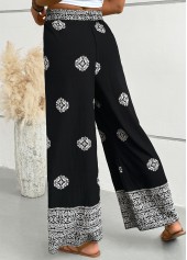 Black bottoms,Tribal bottoms,Tribal Print Black Wide Leg Elastic Waist Pants