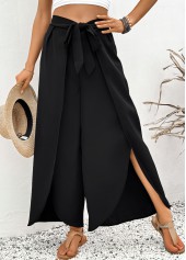 Black bottoms,Plain Color bottoms,Black Flare Leg Elastic Waist High Waisted Pants