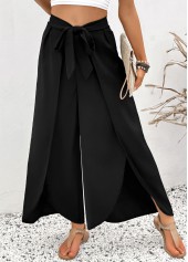Black bottoms,Plain Color bottoms,Black Flare Leg Elastic Waist High Waisted Pants