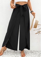 Black bottoms,Plain Color bottoms,Black Flare Leg Elastic Waist High Waisted Pants