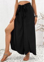 Black bottoms,Plain Color bottoms,Black Flare Leg Elastic Waist High Waisted Pants