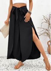 pantalon noir évasé à taille élastique haute