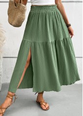 Green bottoms,Plain Color bottoms,Green Maxi Elastic Waist A Line Skirt