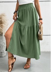 Green bottoms,Plain Color bottoms,Green Maxi Elastic Waist A Line Skirt