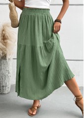 Green bottoms,Plain Color bottoms,Green Maxi Elastic Waist A Line Skirt