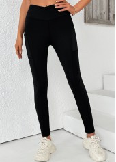 Black bottoms,Plain Color bottoms,Black High Waisted Elastic Waist Ankle Length Leggings
