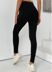 Black bottoms,Plain Color bottoms,Black High Waisted Elastic Waist Ankle Length Leggings