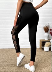 Black bottoms,Plain Color bottoms,Black High Waisted Elastic Waist Ankle Length Leggings