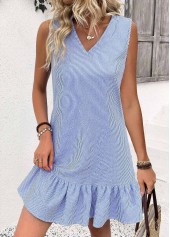 Blue dresses,Striped dresses,Geometric dresses,Everyday dresses,Casual dresses,ROTITA Striped Blue V Neck Sleeveless Dress