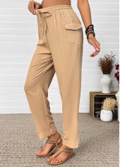 Dark Camel bottoms,Plain Color bottoms,Dark Camel Straight Leg Elastic Waist High Waisted Pants