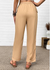 Dark Camel bottoms,Plain Color bottoms,Dark Camel Straight Leg Elastic Waist High Waisted Pants