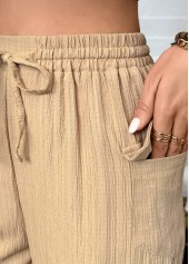 Dark Camel bottoms,Plain Color bottoms,Dark Camel Straight Leg Elastic Waist High Waisted Pants