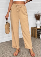 Dark Camel bottoms,Plain Color bottoms,Dark Camel Straight Leg Elastic Waist High Waisted Pants