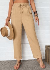 Dark Camel bottoms,Plain Color bottoms,Dark Camel Straight Leg Elastic Waist High Waisted Pants