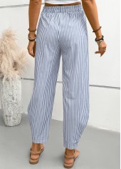 Dusty Blue bottoms,Striped bottoms,Geometric bottoms,Striped Dusty Blue Elastic Waist High Waisted Pants