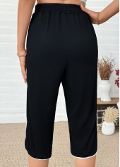 Black bottoms,Plain Color bottoms,Black Straight Leg Elastic Waist High Waisted Pants