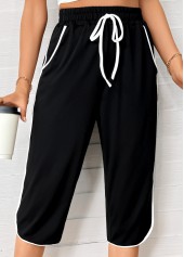 Black bottoms,Plain Color bottoms,Black Straight Leg Elastic Waist High Waisted Pants