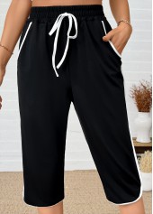 Black bottoms,Plain Color bottoms,Black Straight Leg Elastic Waist High Waisted Pants