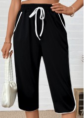 Black bottoms,Plain Color bottoms,Black Straight Leg Elastic Waist High Waisted Pants