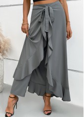 Grey bottoms,Plain Color bottoms,Grey Wide Leg Elastic Waist Mid Waisted Pants