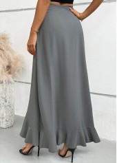 Grey bottoms,Plain Color bottoms,Grey Wide Leg Elastic Waist Mid Waisted Pants